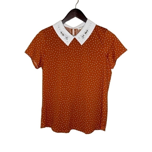 Faith and Joy Los Angeles Polka Dot Jeweled Collar Blouse - Picture 1 of 7